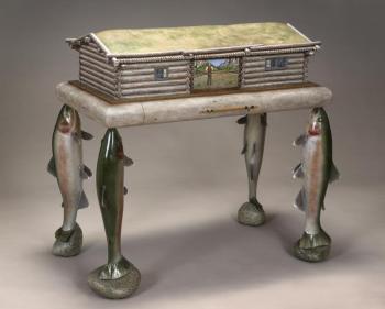 This storage box for fly fishing gear by Bath-based woodworker Tom Dahlke is based on the National Park Service's Cunningham Cabin in Jackson Hole, Wyo. Dahlke will be showing his amazing custom furniture at the show July 19 and 20. Woodworker Tom Dahlke