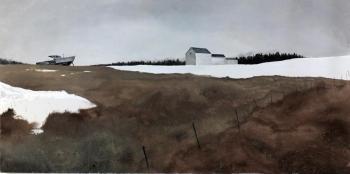 ONE OF A SERIES of Nathan Campbell’s large landscapes, that he says “aren’t of any particular place.” SUZI THAYER/Boothbay Register