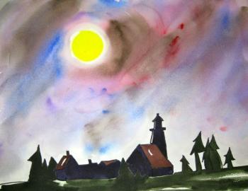 "Monhegan Light Out," watercolor on paper by Boothbay artist Ellen Hutcheson, on display at Damariscotta River Grill in the "Painting Maine" show. Ellen Hutcheson