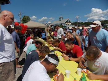Ready, set, chow! Contestants dig into their waffles as fast as they can. KATRINA CLARK/Boothbay Register