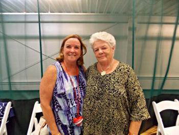 Event organizer Sue Burge, right, stands with School Superintendent Eileen King who manned a table at Set for Success. KATRINA CLARK/Boothbay Register