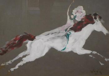 Marcel Vertes (American/Hungarian, 1895-1961), “Circus Performer (Rider on Horse),” gouache, 16 by 22 3/4 inches, is in the new show at the Wiscasset Bay Gallery.
Marcel Vertes
