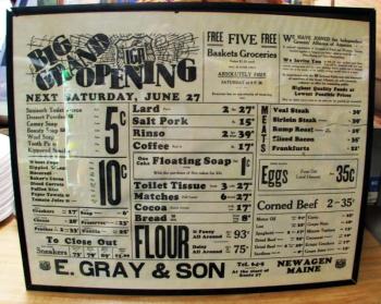 A SIGN from the store. E. Gray & Son, at Newagen, where Leslie Warner was given free candy in 1950. Courtesy of Southport General Store