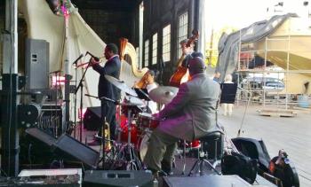 The Marcus and Riza Printup Quartet plays at the Boothbay Harbor Shipyard. JANE CARPENTER/Boothbay Register