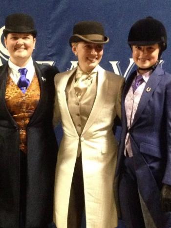 SEA VU FARMS will be represented in the Morgan Grand National World Championships, from left, by riders Marron Brown and Jenna Fischer McDonald, both of Nova Scotia and Hali Goodwin of Boothbay. The event takes place in Oklahoma City, Okla. from Oct 11-18. Photo courtesy of Sea Vu Farms