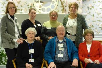 Four new Compassionate Companions Volunteers graduated from training at St. Andrews Village on Nov. 17. Pictured, left to right: new Compassionate Companions Volunteers Pat Conley and Art Conley and Lincoln County Healthcare Director of Volunteers Connie Bright. In the second row, left to right: are Compassionate Companion Volunteer AJ Hatfield, Gregory Wing CNA Nicole Peaslee, new Compassionate Companion Volunteer Billie Winicov and Compassionate Companion Program Leader Tracy Verney. Courtesy of Alan Crowell Compassionate Care Volunteers at St. Andrews Village, Boothbay Harbor, ME