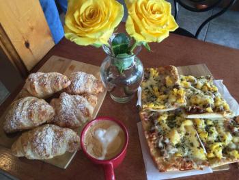 Fresh croissants and breakfast pizza at Red Cup Coffeehouse. SUZI THAYER/Boothbay Register