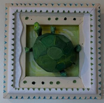 Jeff Barrett’s “Tommy the Turtle,” carved mixed media, 12 x 12