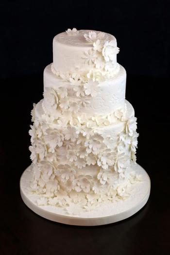 An elegant white-on-white wedding cake, created by Patricia Moroz. Courtesy of Mike Moroz