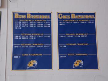 Consolidated banners for girls and boys basketball. KATRINA CLARK/Boothbay Register