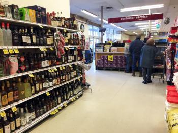 The temporary new spot for liquor during reconstruction at the Boothbay Harbor Hannaford. SUZI THAYER/Boothbay Register