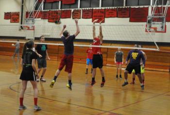 A volleyball game on the court during exploratory week on Friday. BEN BULKELEY/Wiscasset Newspaper