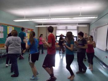 Students dance to the music in Brazilian/Latin dance with Jorgeanne Barley. KATRINA CLARK/Wiscasset Newspaper