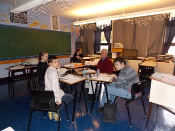Eight grade students study trigonometry during the “Math Team” elective with Tim Flanagan. KATRINA CLARK/Wiscasset Newspaper