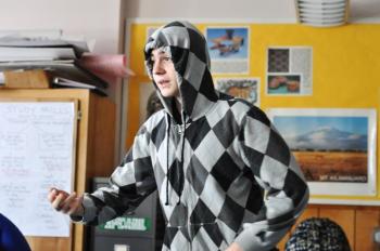 Zach Hodgdon reading "Status" during the poetry slam on Friday. BEN BULKELEY/Wiscasset Newspaper