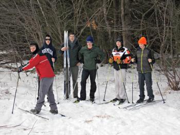 Just some of the students participating in Nordic Skiing during Exploratory Week. From left, Adam Treannie, Brandon Goud, Colin Viele, Grant Hefler, Sawyer Hull and Jason Campbell. KATRINA CLARK/Wiscasset Newspaper