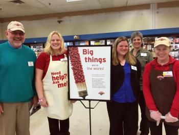 Hannaford in Boothbay Harbor is in the throes of a major facelift. Pictured here are some of the employees who are working hard at keeping things flowing smoothly during the transition. From left: Lee Fecteau, Rae Erikson, Manager Kacey Pike, Evening Manager Kim Smith and Denise Wagner. SUZI THAYER/Boothbay Register