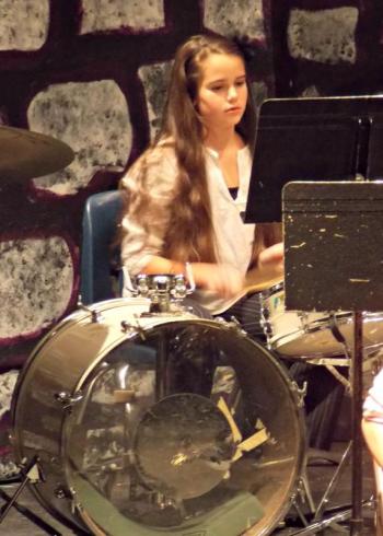 Sophia Gudroe plays drums in the Boothbay Region Elementary School 6th grade band. KATRINA CLARK/Boothbay Register