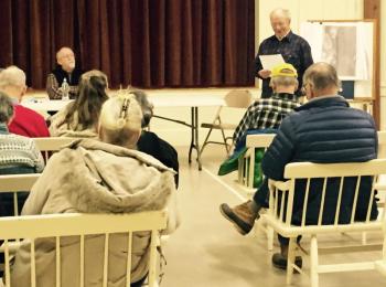 Southport’s Planning Board Chairman Donald Duncan reviews proposed ordinance bylaw changes at the Feb. 11 public hearing. LISA KRISTOFF/Boothbay Register Donald Duncan