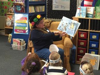 Mary Pinkham reads to Mrs. Crocker’s 2nd grade class. KATRINA CLARK/Boothbay Register