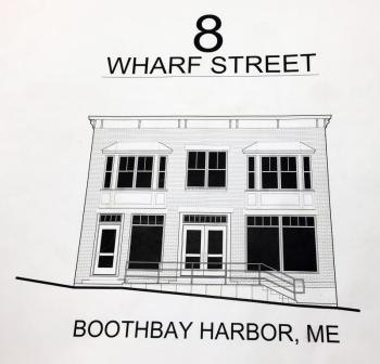 This rendition, done by Dennis Prior of Precedent Designworks in Bremen, shows what the front of the brick building at 8 Wharf Street will look like. Courtesy of Eric Marden
