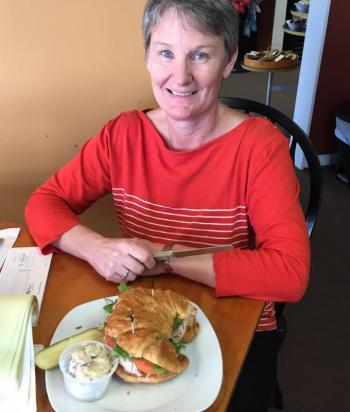 Lori Higgins, who comes to Capers a couple times a week, was having the sandwich special on March 2. SUZI THAYER/Boothbay Register