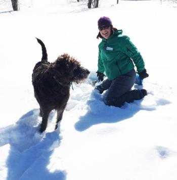 Tracey Hall and her dog Cedar have some fun in the snow. SUZI THAYER/Boothbay Register