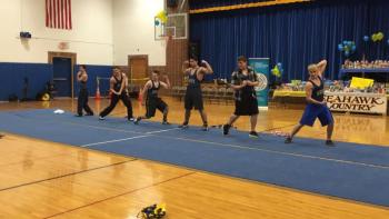 The Boothbay Region High School Seahawk Wrestling Team shows off for the cameras during the pep rally. KATRINA CLARK/Boothbay Register