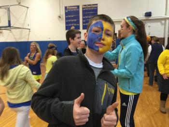 Seventh grader Nicholas Morley, decked out in Seahawk colors, came out to support the high school and his sister, Junior Hannah Morley. KATRINA CLARK/Boothbay Register