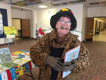Readers got flowers as a thank you before they left. Mary Pinkham had a little extra fun with hers. KATRINA CLARK/Boothbay Register