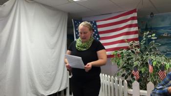 Amylynn Balsdon gives a speech about the Eagle Cane project at the March 27 event. KATRINA CLARK/Boothbay Register