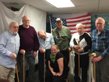 Veterans received Eagle Canes for the service through the efforts of Amylynn Balsdon. Top row, from left: Marshall Spaulding, Donald Terwilliger, Maurice Foye, Archie Brewer, James Craig and Charles Balsdon. Bottom row: Amylynn Balsdon. KATRINA CLARK/Boothbay Register