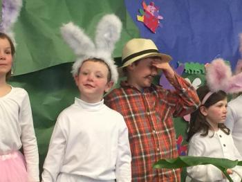 Peter Rabbit (Aiden Wolfe) and Mr. McGregor (Cole Hyson) are actually great friends in real life. KATRINA CLARK/Boothbay Register
