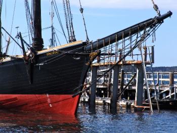 The “after” picture of the Ernestina-Morrissey from the last time the ship was in Boothbay Harbor, when it underwent several restorations above the water line. The ship is back in the harbor for more repairs. Courtesy of Eric Graves