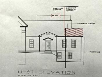 A diagram of the new plans by Knickerbocker Group the Congregational Church of Boothbay Harbor, which shows the roof-line closest to the Perkins’ property remaining untouched.