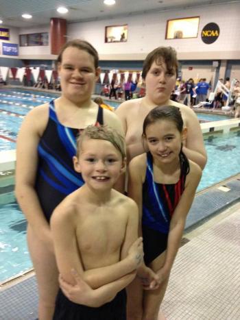 Gold medalists for the Junior Relay: Back row: Amber Hyson and Matthew Hyson; front row: Deshawn Averill and Chloe Desjardins. Courtesy of Toby LeConte