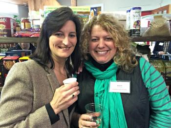 Leisha J. MacDougall, photo lab manager at Harbor-Tech Solutions, left, and Karen Greenleaf of Boothbay Family Dentistry at the Business After Hours. KATRINA CLARK/Boothbay Register