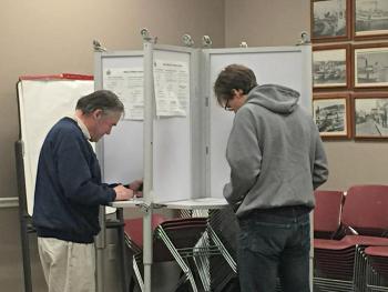 Voters in Boothbay Harbor on May 1. KATRINA CLARK/Boothbay Register