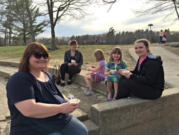 Enjoying ice cream outside at BRES. From left: Ryan Morin, Jess Winslow, Abby Orchard, Nevie Morin and Victoria Morin. KATRINA CLARK/Boothbay Register