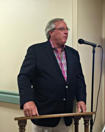 Paul Coulombe speaks to the audience about his love for the Boothbay region and community at the grand opening of the Health Center bearing his name. KATRINA CLARK/Boothbay Register