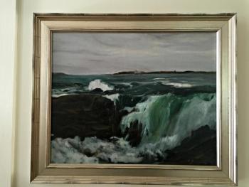 One of Cheryl Blaydon’s paintings hangs in her home, reflecting her love of the sea. KATRINA CLARK/Boothbay Register
