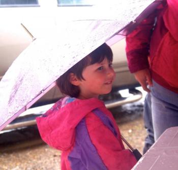 Ava Ward of Newcastle came prepared for the rain at Touch-a-Truck. ART MAYERS/Wiscasset Newspaper
