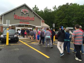 People line up in front of the new doors at Hannaford at 6:30 a.m. June 13. KATRINA CLARK/Boothbay Register
