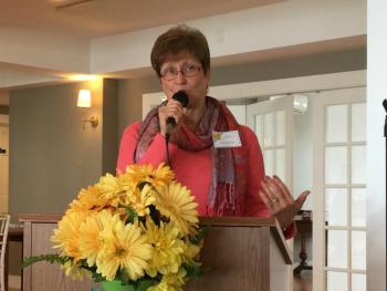 St. Andrews Auxiliary President Carole Zalucky thanks the volunteers for all their hard work and dedication. KATRINA CLARK/Boothbay Register
