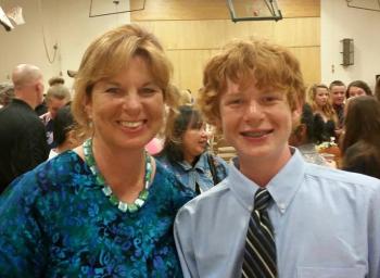 Proud mom Kerrin Erhard with her son Blake Erhard, who won the Harold B. Clifford Science Award at eighth grade graduation. Courtesy of Kerrin Erhard