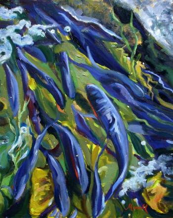 Damariscotta artist Ruth Monsell’s “Alewives Boogie Woogie,” is among her oil paintings in the new and current show at the Maine Art Gallery. Courtesy of Toni Crouch “Alewives Boogie Woogie,” by Ruth Monsell
