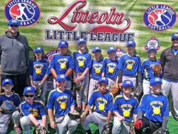 The 2015 Boothbay Dead River Little League team. Pictured from left are, back row: Coach Gary Barter, Anthony Bedirian, Jordan Carrier, Will Perkins, Ashton McLellan, Matthew Sullivan, Fox Elder, Owen Barter, Coach Mike Taylor; front row: Grant Swope, Robert Shaw, Andrew Fowlie, Jameson LaBrecque, Gavin Carlson and Cody Field. Missing from photo are Sam Page and Coach Trevor Swope. Courtesy of Paul Miner