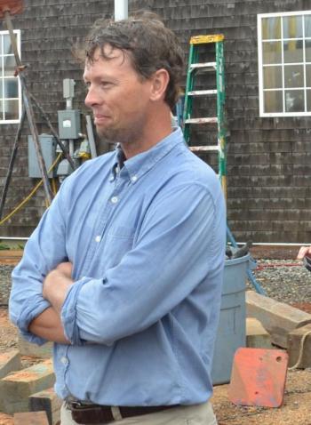 Alec Brainerd was noted during Noah Barnes’ address for his moral support of the project. Alec grew up on the Ladona (Nathaniel Bowditch). (Photo by Lynda Clancy)