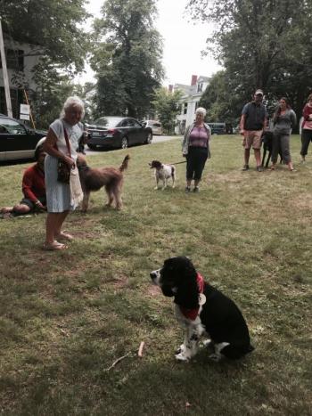 An onlooker smiles at the restraint Frodo of Orlando, Florida, and Westport Island shows with a hot dog during a trick contest at First Congregational Church’s Summerfest on July 25, on the Wiscasset common. SUSAN JOHNS/Wiscasset Newspaper
