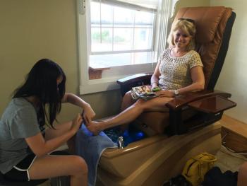 A happy customer gets a pedicure at the new nail salon, Boothbay Harbor Nails. SUZI THAYER/Boothbay Register